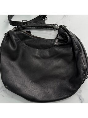 Kenneth Cole New York Black Pebbled Leather Hobo Bag with Studded Handle